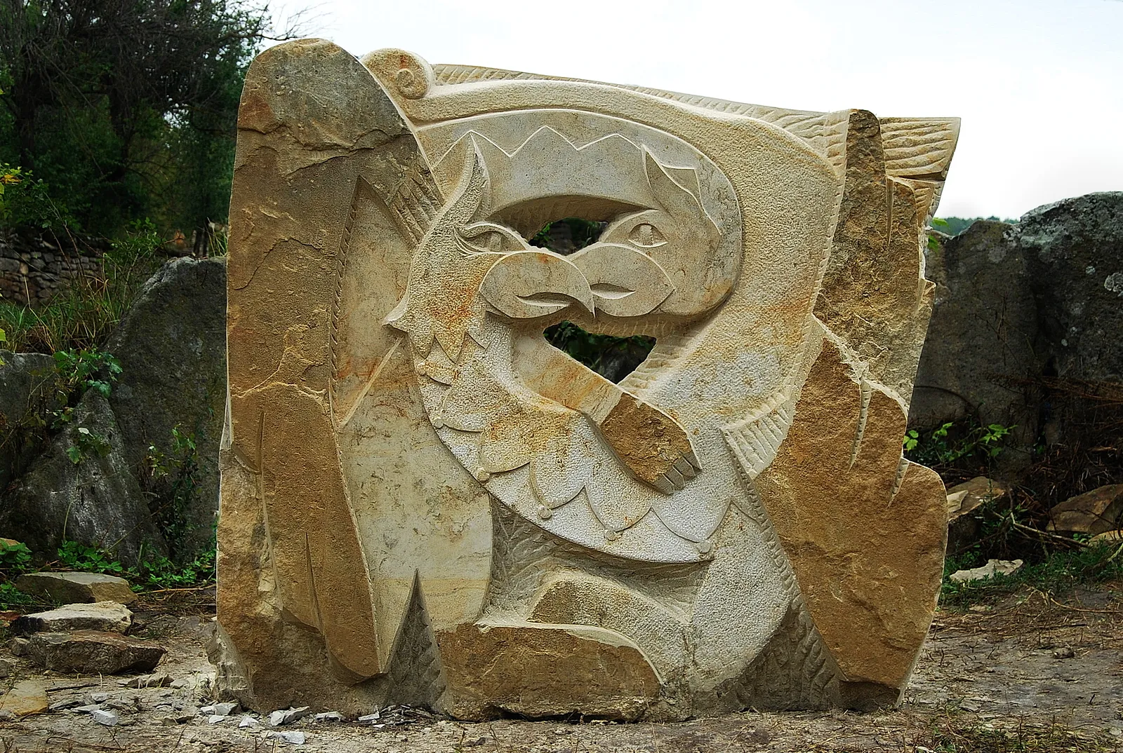 Image of COURTSHIP by Roman Kykta, size: 1700/1600/300 мм, made of Sandstone, Sculpture Symposiums medium, from village Busha, Yampil district, Vinnytsia region. Photo 2 of 2.